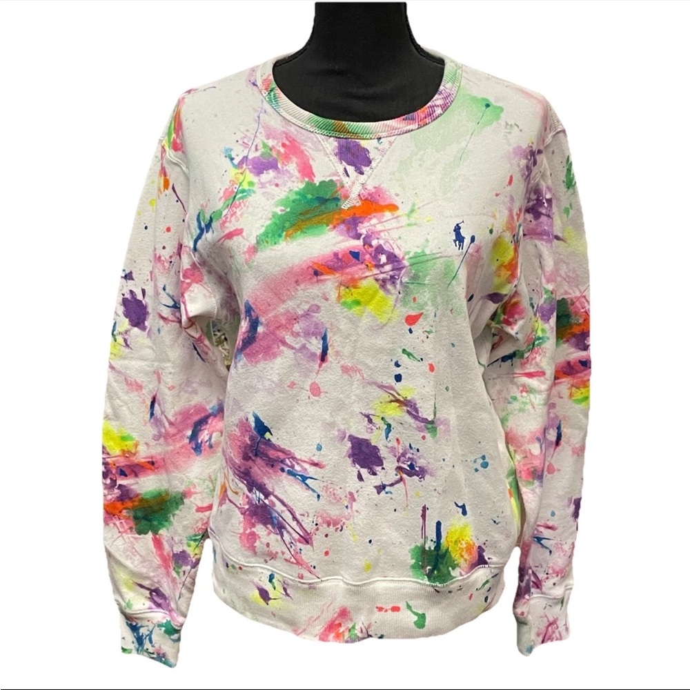 Vintage Polo Ralph Lauren Size Large Tie-Dye Paint Splatter Crew Neck Sweatshirt